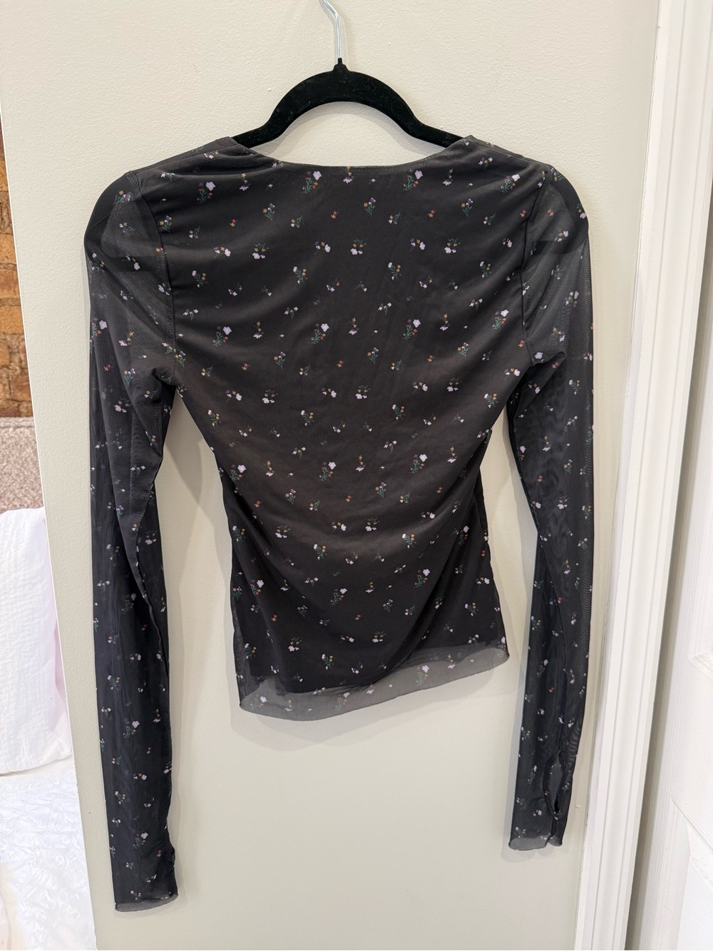 AFRM Black Floral Cutout Sheer Long-Sleeve Camisole - Picture 4 of 4